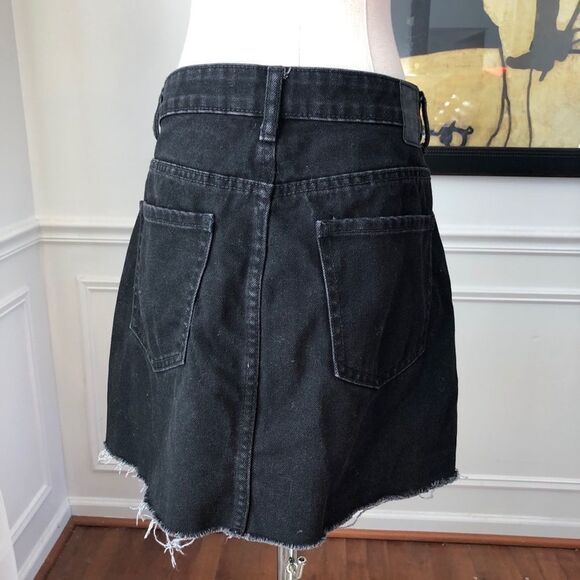 Bershka Denim Black Asymmetrical Jean Skirt Button Fly 4 - Picture 6 of 8